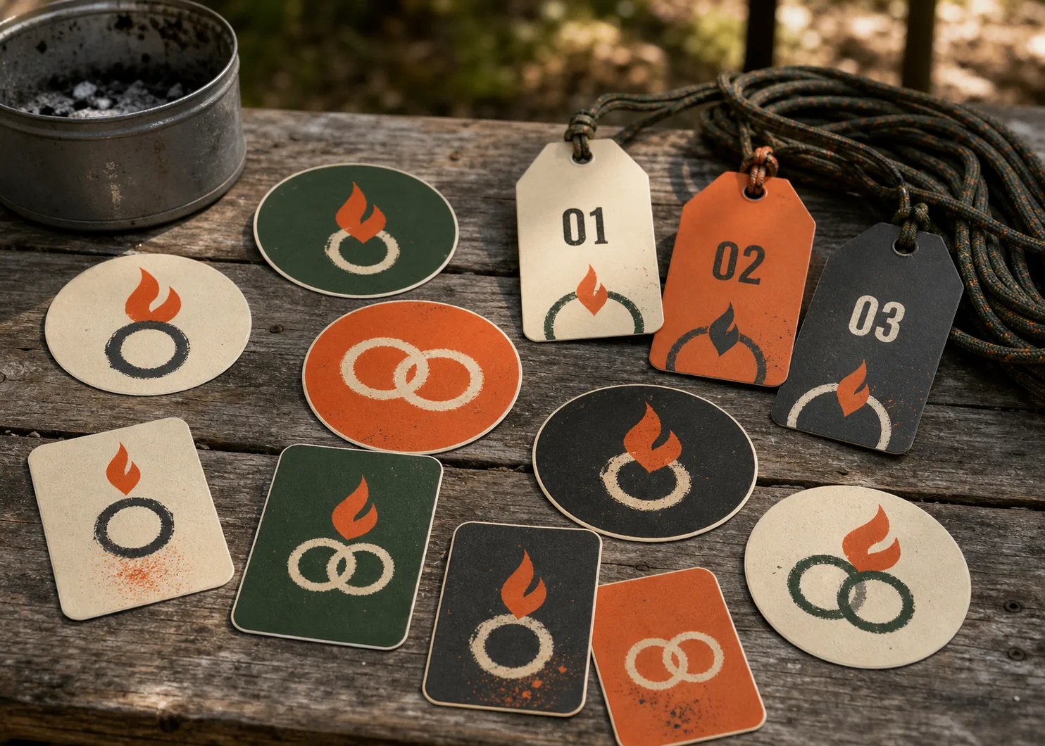 A pack of weatherproof Scout Ashes fire stickers